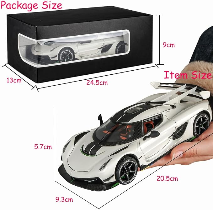 Therina Toy Cars Model Jesko 1/24 White Alloy Collectibles Die-cast Vehicles with Sound and Light