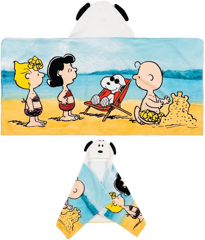 Peanuts Snoopy Kids Super Soft Bath/Pool/Beach Soft Cotton Terry Hooded Towel Wrap, 24 in x 50 in, (Officially Licensed Product) by Franco