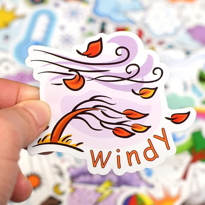 QTL Weather Stickers for Kids Students, Weather Party Supplies, Waterproof Vinyl Stickers for Water Bottles and Laptop, 50PCS