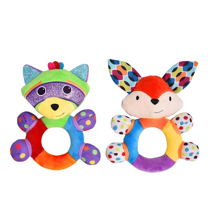 HAHA Baby Teething Rattle Toys, Infant Girl Boy Learning Toy Newborn Soft Handbell Grab Shaker Crinkle Squeaky Sensory Travel Accessories for 0 3 6 9 12 Months Old