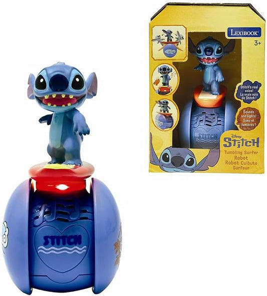 LEXiBOOK, Disney Stitch, The Interactive Surfer Stitch Robot – Self-Balancing, Light and Sound Effects, Portable Toy with Reactive Sensors, Blue, ROB01D