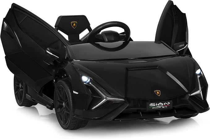 OLAKIDS Kids 12V Licensed Lamborghini SIAN Ride On Car, Electric Vehicle for Toddler with Control Remote, Battery Powered Toy with Music, Horn, 2 Speeds, Suspension, LED Lights, Bluetooth (Black)