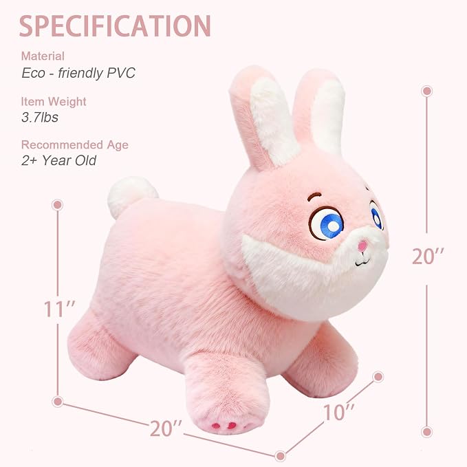 INPANY Bouncy Horse, Bunny Rabbit Hopper Toys, Toddler Plush Bouncing Animal, Kids Inflatable Ride on Rubber Bouncer, Outdoor Birthday Gift for 2 3 4 Yr Boy Girl
