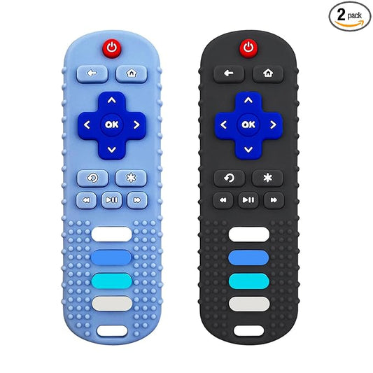 2Pcs Silicone Teething Toys, TV Remote Control Shape Teethers for Babies Teething Toys, Silicone TV Remote Teether