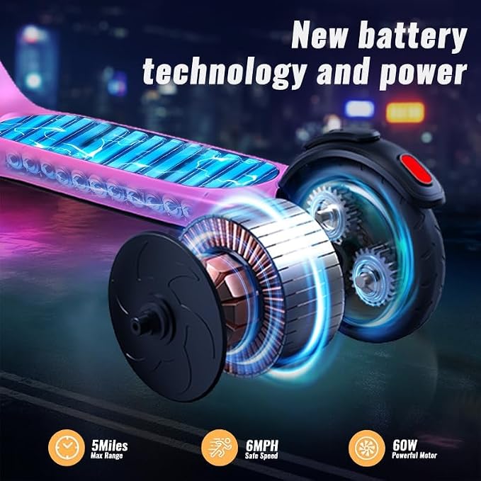 LIEAGLE Electric Scooter for Kids Ages 6-12, LED Light-Up Deck, Kids Scooters with 3 Adjustment Levels Handlebar to 36 Inches High,5.3" Wheel UL Certificated Kick Scooter