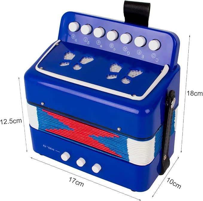 Horse Kids Accordion, 10 Keys Button Control Kid Accordions Musical Instruments for Child Children Toddlers Beginners Accordian Lightweight 7 key 3 Bass Mini Acordeón Toy Acordeones Para Miños Blue