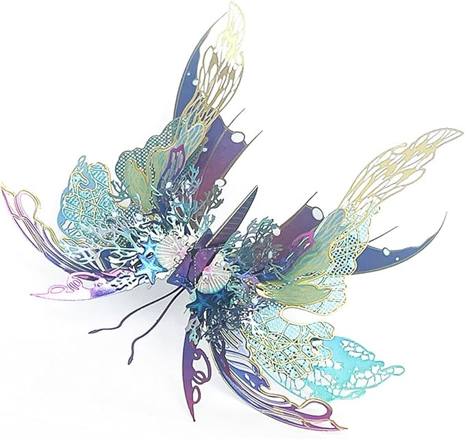 3D Metal Butterfly Puzzle for Adults, 50PCS Steampunk Mechanical Insect Model Kit, No Glue Snap-Fit Assembly, Iridescent Wing Design, Desktop Sculpture