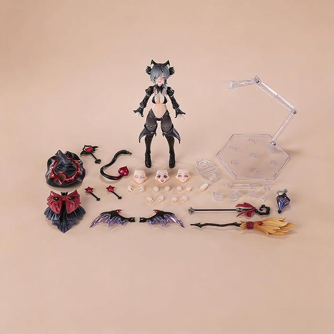 Pipigirl 1/12 Scale Anime Style Action Figures Kits, Black Hair Apprentice Witch, 6.5 in Collectible Action Figures, No Assembly Required