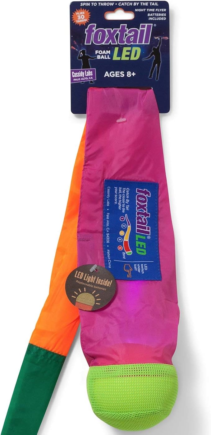 Foxtail LED - Outdoor Throw and Catch Light Up Game - Foam Ball & Tail Glow at Night - Play in The Dark - Fun Gift Idea for Kids & Adults, Boys & Girls
