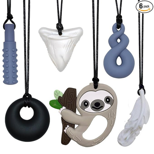 Chew Necklace for Sensory Kids, 6 Pack Silicone Chewing Necklace for Kids Boys Girls with ADHD Autism, Anxiety, Sensory Chew Toys for Autistic Children and Adults Reduce Chewing Fidgeting