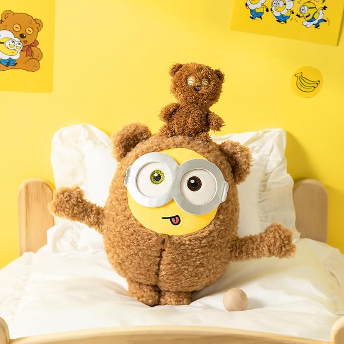 MINISO 11" Bob+Tim Costume Minions Plush Toy, Cute Sleeping Bedding Stuffed Animals Kawaii Plushies Pillow for Kids Boys Girls