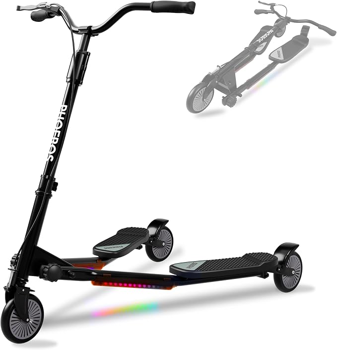 PHOEROS Upgraded Swing Wiggle Scooter,3 Wheels Drifiting Kick Scooter for Kids Ages 6-12,Teens&Adults,Youth Drifting Scooter with LED Light/4 Height Adjustable/Foldable Best Gift for Kids