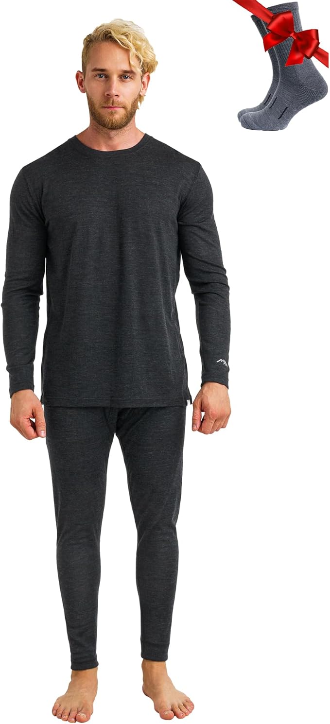 Merino.tech Merino Wool Base Layer Mens Set - Heavyweight, Midweight, Lite Merino Wool Thermal Underwear For Men Top, Bottom