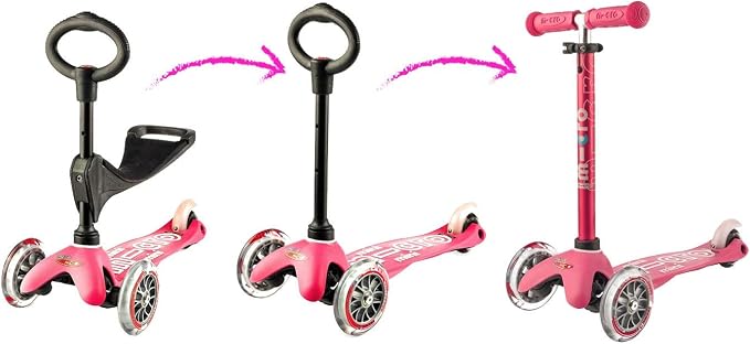 Micro Kickboard | Mini 3-in-1 Deluxe Toddler Scooter for Ages 1–5 | Ride-On with Removable Parent Push Bar | 3 Wheel Lean-to-Steer Design | Adjustable T Bar | Smooth Ride PU Wheels | Swiss Design