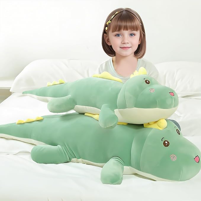 Tianmihou 32 Inch Giant Dinosaur Plush Body Pillow, Cute Long Dinosaur Stuffed Animal, Large Soft Big Dinosaur Plushies Toy, Gifts for Kids Boys Girls Teens Birthday