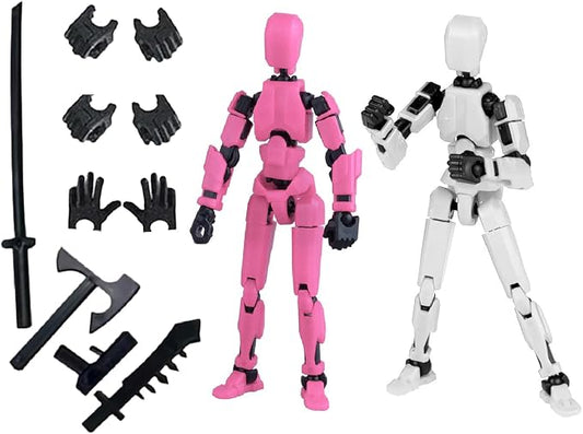Titan T13 Action Figures Set -(Assembly Required) Robot Action Figure Fidget Toys for Nova N13 Anime Figures with 3D Lucky Dummy 13 Robot Figures Multi Movable Joints Gifts (Pink+White)