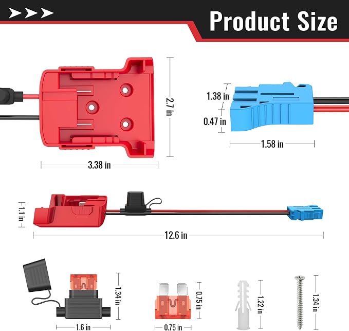 Kzreect Battery Adapter Compatible with Milwaukee 18V Battery, Conversion Kit with Fuse Holder and Wire Harness Connector Compatible with Peg-Perego Kids Ride-on Toy