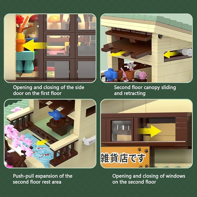 Japanese Cat's Grocery Shop Building Block Set, MOC Modular Street View Series House with 1 Figure & LED Light, Model House Idea Gift for Teens and Adults(921 pcs)