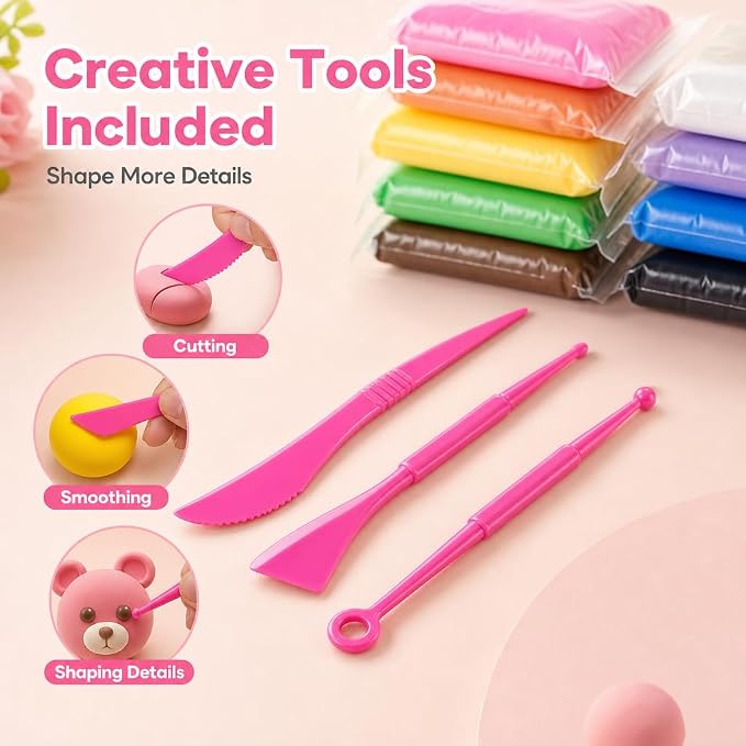 Air Dry Clay Kit for Kids – 36 Colors Non-Toxic Soft Modeling Clay Set with 3 Sculpting Tools, DIY Arts & Crafts Supplies, Ideal Gift for Birthday, Christmas, Halloween (Ages 3+)