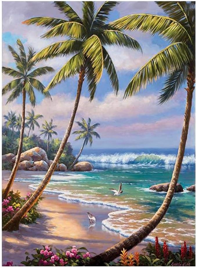 1000 Piece Jigsaw Puzzle for Adults Coconut Tree Wooden Puzzles Beach Floor Puzzle for Kids Adult Educational Toys Tropical Ocean Nature Puzzle Games Home Decor Colorful Puzzle Gifts