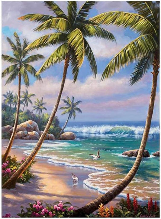 1000 Piece Jigsaw Puzzle for Adults Coconut Tree Wooden Puzzles Beach Floor Puzzle for Kids Adult Educational Toys Tropical Ocean Nature Puzzle Games Home Decor Colorful Puzzle Gifts