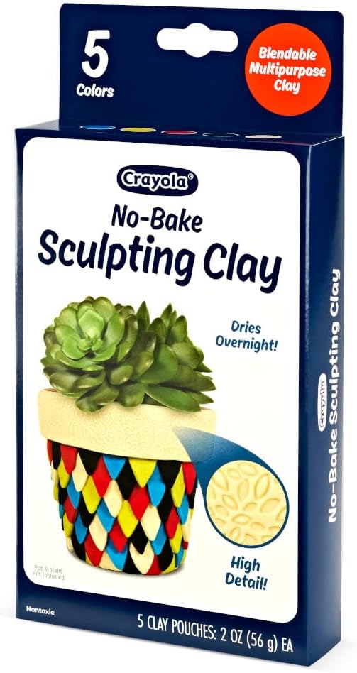 Crayola No Bake Sculpting Clay (5 Colors), 2oz Air Dry Modeling Clay, Crafting Supplies for Teens & Adults, Artistic Gift, 8+