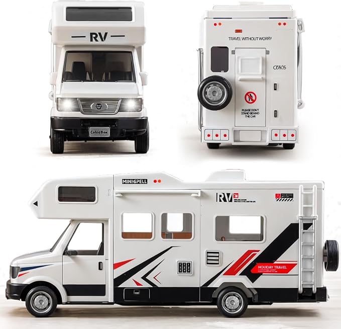 Camper Van Adventure Toy —— Vacation Toy Push and Go RV Toy with Light and Sound, Camper Van Gifts for Kids, Boys and Girls Age 3+