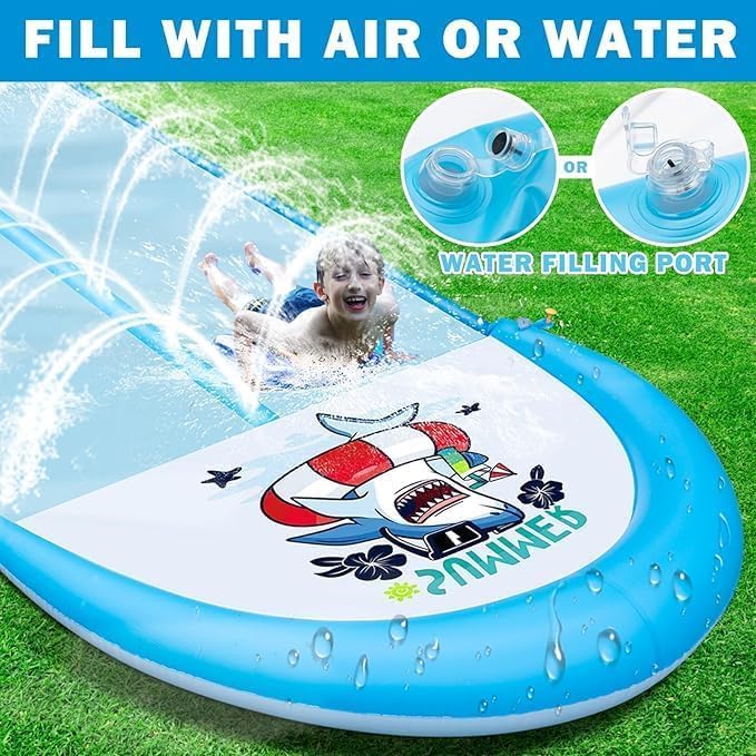 30ft Slip Splash and Slide, Heavy Duty Lawn Water Slide, Extra Long Slip Water Slides with 2 Bodyboards for Kids Adults Summer Toy with Sprinkler, Sports Outdoor Garden Backyard
