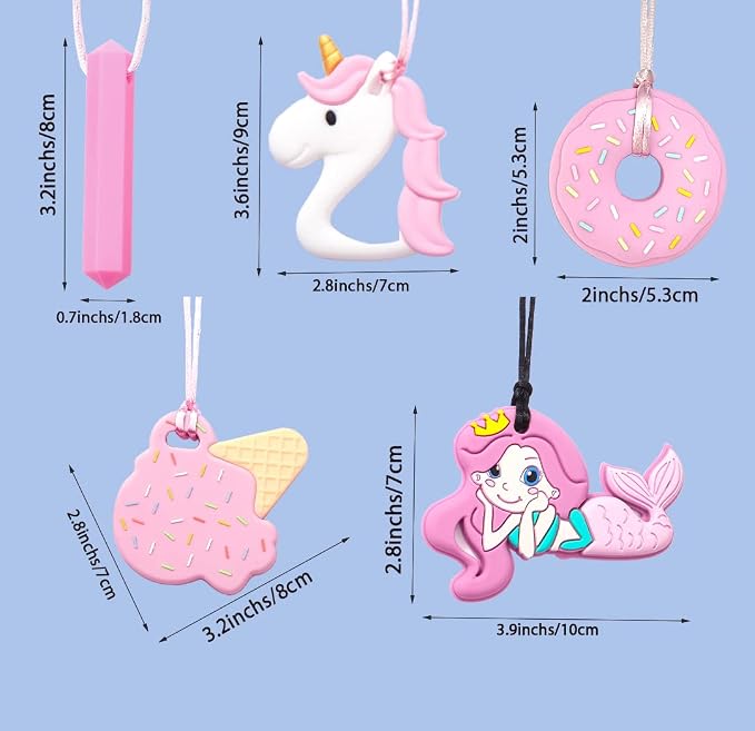 Chew Necklaces for Sensory Kids 5 PCS Chewy Necklaces that Like Biting or Have Autism-Perfectly Textured Chewelry Kid Girl Teether Chewing Toys-Chewy Children Chew Toys for Aggressive Chewers Kids