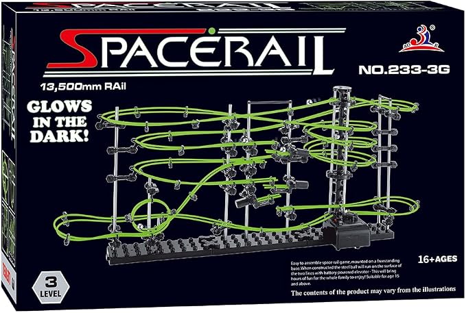 343pcs Level 3–8 Marble Roller Coaster Kit, 820+ PCS Glow-in-The-Dark Marble Run with Steel Balls – Luminous Rail Maze Building Toys, STEM Construction Set for Ages 14+ & Adults