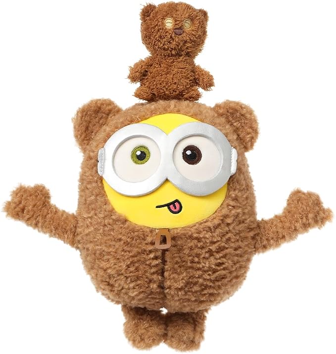 MINISO 11" Bob+Tim Costume Minions Plush Toy, Cute Sleeping Bedding Stuffed Animals Kawaii Plushies Pillow for Kids Boys Girls