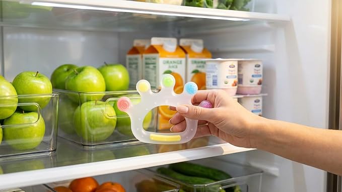 Candy Crown Cooling Teether for Babies 3-36 Months — 100% Food Grade Silicone Hand-Shaped Baby Teething Toy | 6 Textured Surfaces, Fridge-Cool Gum Relief | BPA-Free Sensory Teether