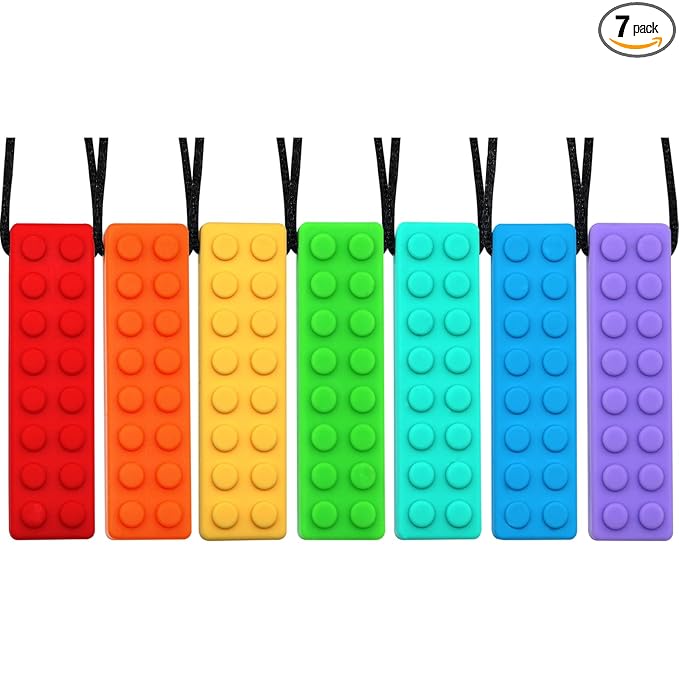 Chew Necklaces for Sensory Kids, Chewy Necklace Bundle for Boys Girls and Adults with Autism, ADHD, SPD, Silicone Chewable Sensory Oral Motor Teether Toys for Biting, Teething Anxiety Needs 7 Pack