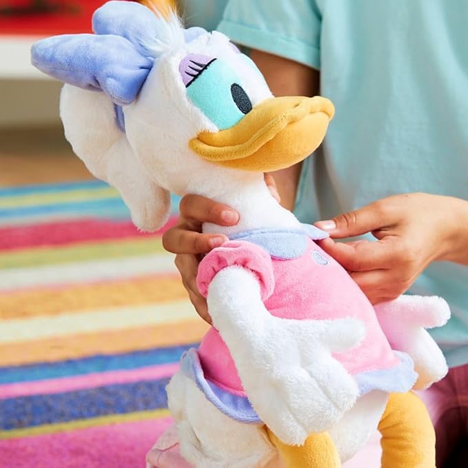 Disney Store Official Daisy Duck Medium Soft Toy for Kids, Cuddly Character with Fuzzy Texture and Embroidered Details in Pink and Purple Dress, Disney Plushy Suitable for All Ages