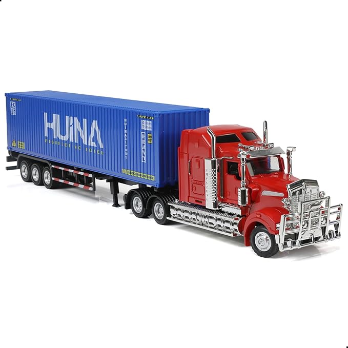 Container Semi Truck Toys, 1/50 for Kenworth W900 Big Metal Transport Box Diecast Truck Trailer Model Toy Gifts for Boys Adult Car Collector- Blue