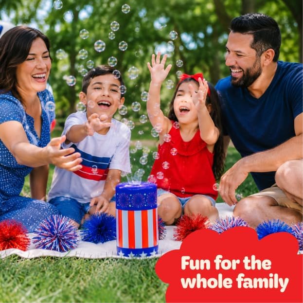 Move2Play Bubble Blower | Bubble Machine | Bubble Toy for Toddlers, Boys and Girls | Indoor & Outdoor | Birthday Party | Summer Fun | Gift for Girls 1, 2, 3, 4+ Years Old (4th of July) (Fireworks)