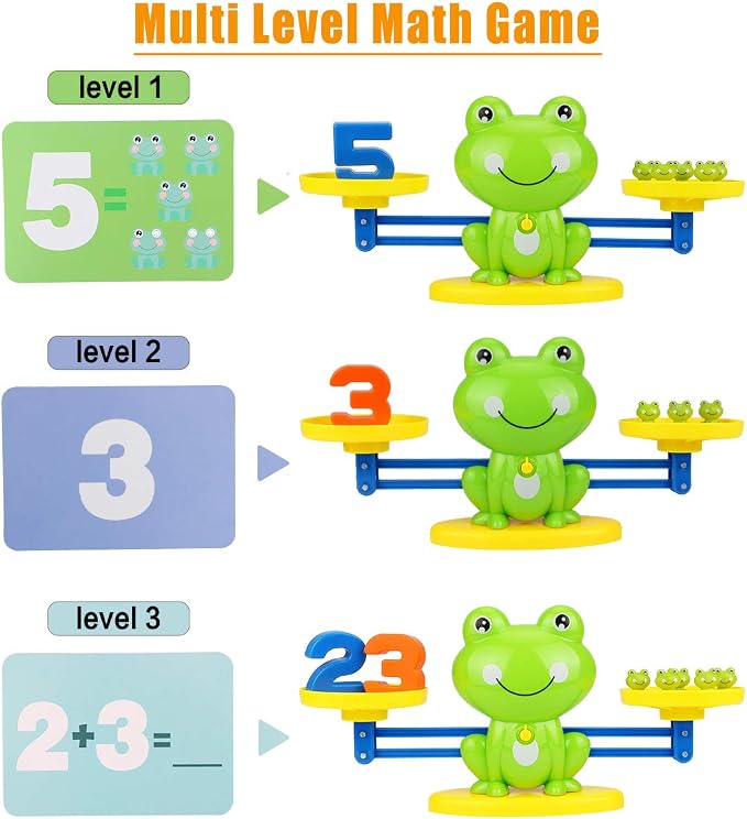 Aitbay Cool Math Game, Preschoolers Frog Balance Counting Toys for Boys & Girls Educational Number Toy Fun Children's Gift STEM Learning Age 3+ (63 PCS)