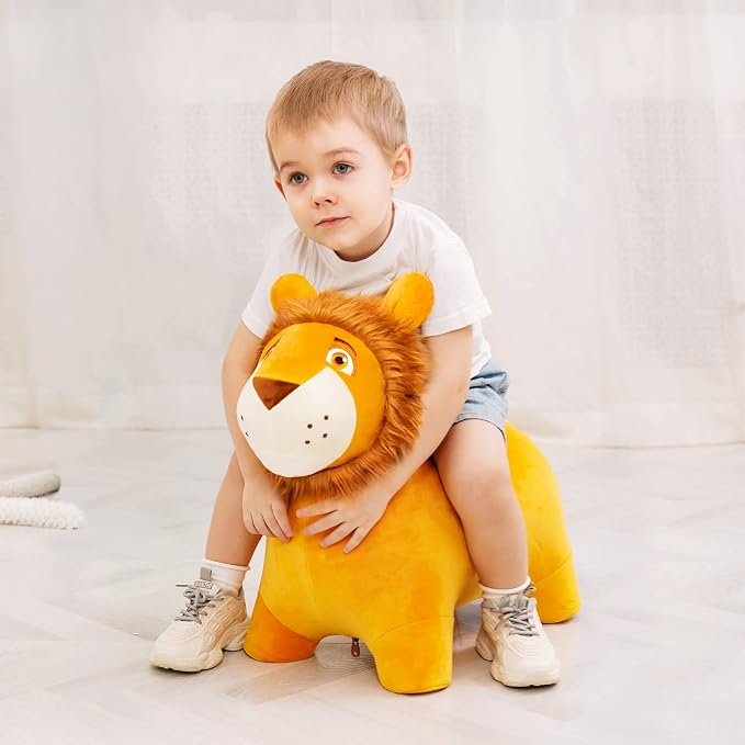 ZOOJOY Bouncy Animal Kids Lion Hopper Toys, Plush Animal Bouncy Toys for Toddlers, Indoor Outdoor Activity Ride Jumping Horse Gifts for 18 Months 2 3 4 Year Old Boys Girls (W/Pump