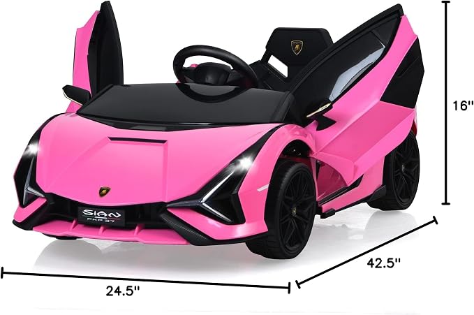 INFANS 12V Licensed Lamborghini Sian Kids Ride On Car with Parent Remote Control, Spring Suspension, MP3 Player, Electric Toy Roadster Carbon Fiber Textured for Toddler (Pink Black)