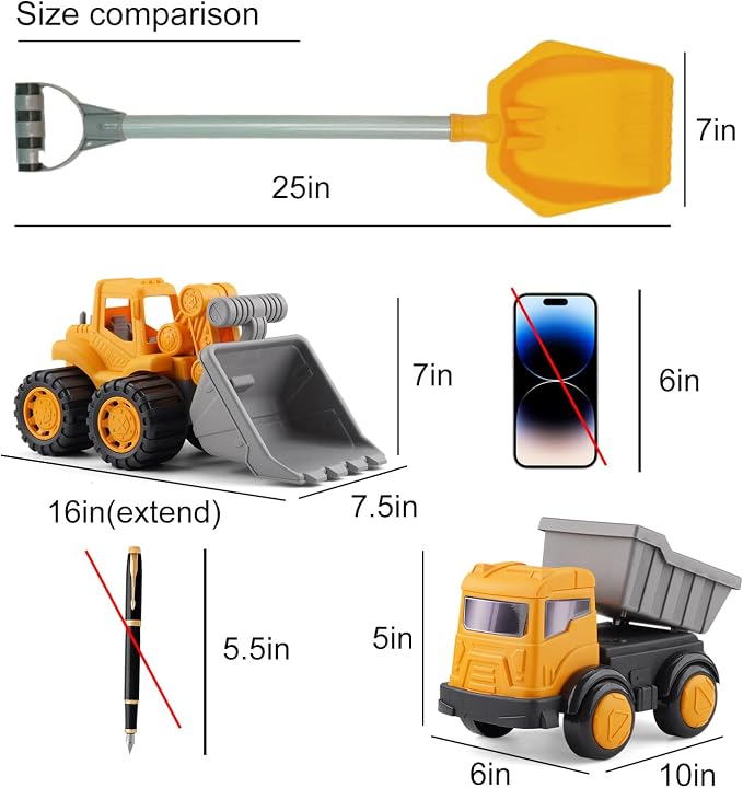 IOKUKI Long Shovel Sand Beach Toys with Big Excavator Toy, Dump Truck Toy, Construction Toys, Sand Castle Toys for Beach, Beach Rakes, Molds, Mesh Beach Bag for Kids, Toddlers, Boys & Girls (31 PCS)