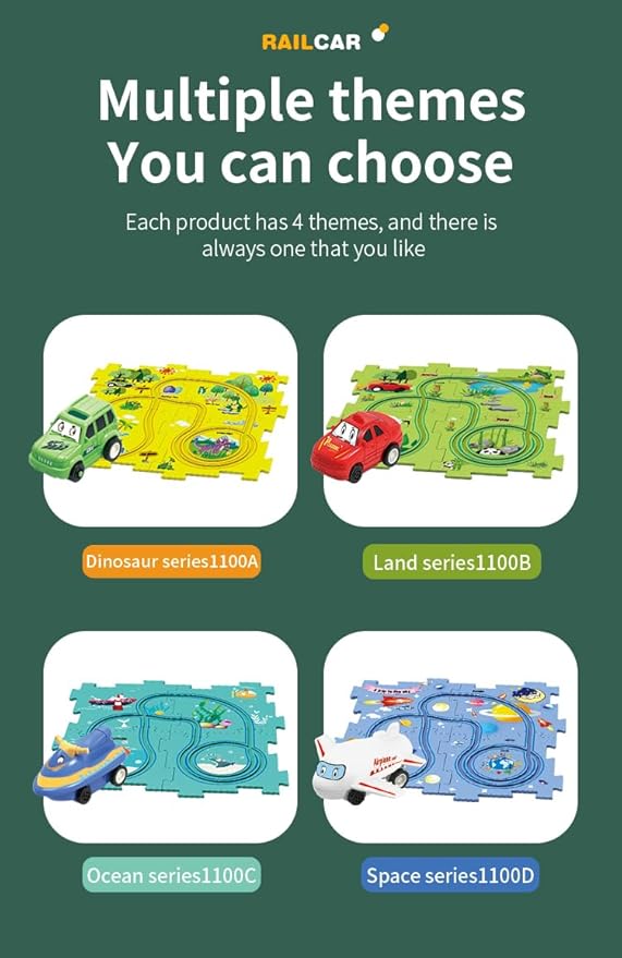 Christmas Stocking Stuffer 4 Sets 4in1 Puzzle Racer Kids Car Track Set,4 Theme Puzzle Racer Car Track Set Puzzle Track Car Play Set Puzzle Raceway Car Track Preschool Gifts for Kids Birthday Gift