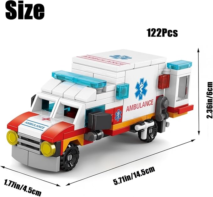 Ambulance Building Blocks Toy (122 Pieces) – 7 in 1 Emergency Vehicle Set, STEM Learning Creative Play, DIY Construction Toy for Kids Ages 6-12, Gift for Boys & Girls