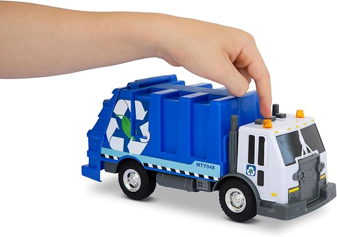 Mighty Fleet Rescue Force 12" Garbage Truck Toy – Realistic Lights & Sounds, Detachable Recycling Bin, Durable Free-Wheeling Design – Ages 3+