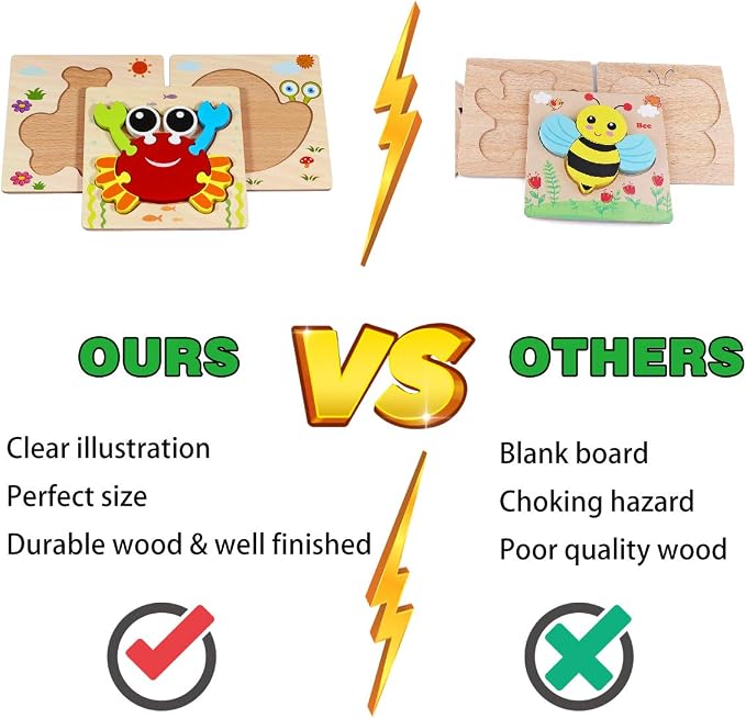 Wooden Montessori Puzzles for Toddlers Kids: Toddler Puzzles for 1-3 Montessori Toys for 1 2 3 Year Old Girls Boys Baby - Kids Puzzle Ages 2-4 Preschool Learning Educational Toy