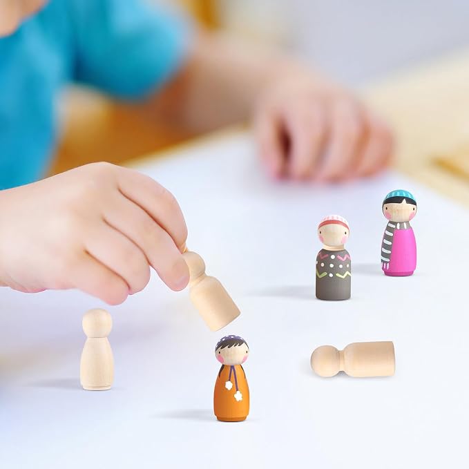 Wooden Peg Dolls, Peg Dolls Unfinished, Wooden People Figures, Natural Wood Figures for Painting, DIY Arts and Crafts, 2 Different Shapes, 40 PCS