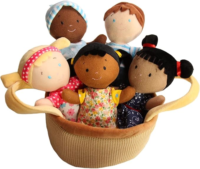 Snuggle Stuffs Basket of Buddies Multicultural Plush Dolls | Diversity & Inclusion Toys for Toddlers | Soft 8 Inch Ethnic Friends for Preschool Classroom, Daycare or Home | Set of 5