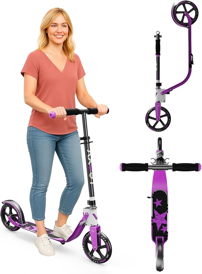 Adult Scooter with Big Wheels | Adjustable Height, Foldable Aluminum Frame | Smooth Ride for Urban Commuting and Outdoor Fun | Suitable for Teens 8-12 | 220 lbs Weight Limit