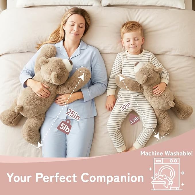 Niuniu Daddy 25" | 5 Pound Weighted Bear Stuffed Animal for Adults Kids, Giant Large Lying Teddy Bear Plush Toy, Soft Brown Bear Body Pillow for Sleeping, Gift for Christmas Birthday Holidays