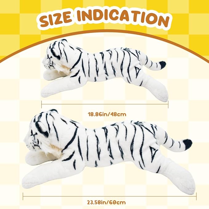 White Tiger Stuffed Animal 23.6" Giant Stuffed Tiger Plush Jungle Stuffed Animal Soft Plush Tiger Stuffy Cute Plushie Toys Realistic Birthday Graduation Gifts for Kids Boys