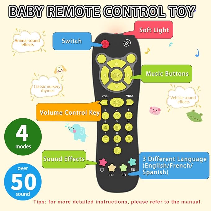 Baby Toy Car Keys Baby Remote Control Toy Set, Toddlers Pretend Toy Key and TV Remote with Sounds Lights Interactive Musical Sensory Learning Toys Gifts for Boys Girls Infant Age 6+ Months